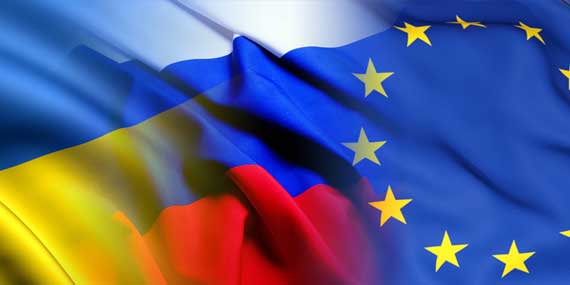 флаги Украины, России, ЕС