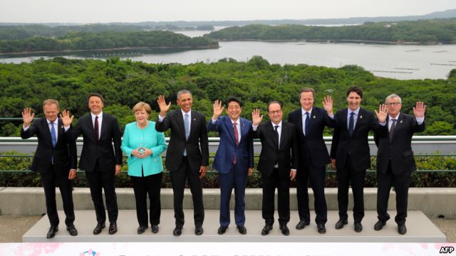 Групповое фото участников саммита «Группы семи» в Японии, 26 мая 2016