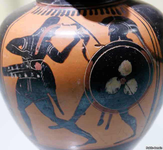 Скифский лучник и греческий гоплит, родосская ваза, 510-е гг. до н.э.