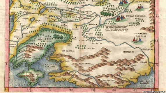 Карта России и Украины 1572 года итальянского картографа Джироламо Рушелли