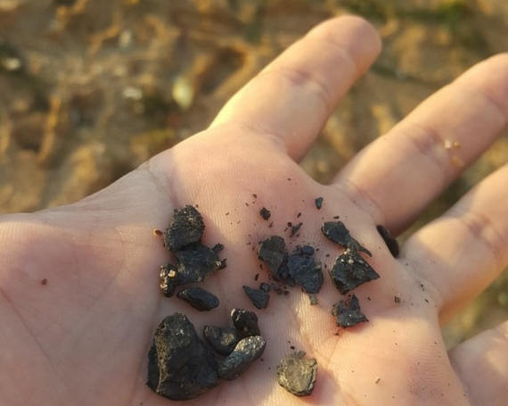 В Севастополе на берегу песочного пляжа в Ушаковой балке местные жители обнаружили частички угля