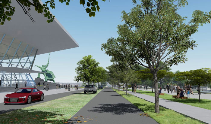 На всей открытой территории кластера планируется сделать большой парк - с пешеходными зонами и маршрутами, будет большая площадь озеленения, парковочные места