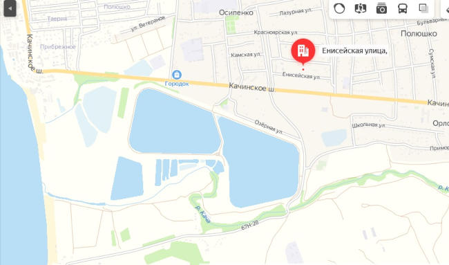 емли на ул. Енисейской в посёлке Полюшко. Как видно на карте, улица находится недалеко от большого песчаного пляжа «Вязовая роща»