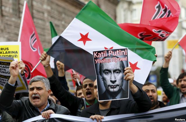 Протесты сирийской оппозиции в Стамбуле против российского вмешательства в Сирии. Конец 2015 года