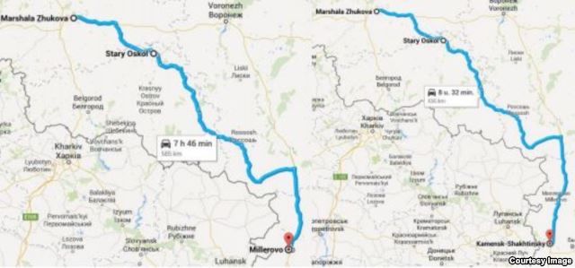 Пути доставки "Буков" к российско-украинской границе, выявленные активистами Bellingcat в одном из предыдущих расследований