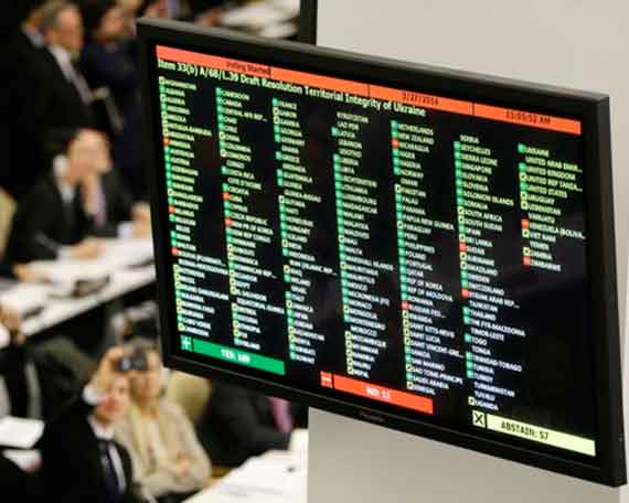 Генеральная Ассамблея ООН признала незаконным референдум в Крыму. За это решение проголосовали 100 стран.