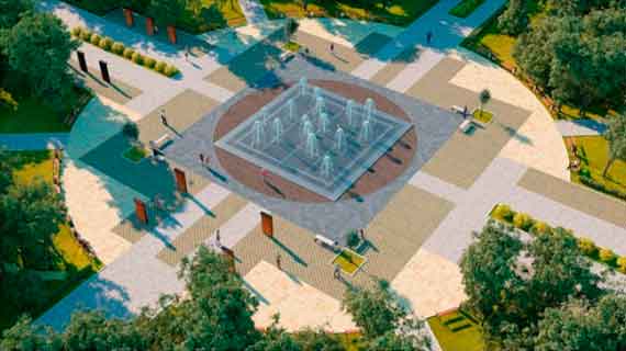 Фрагмент проекта планировки Учкуевского парка - центральная часть с пешеходным фонтаном