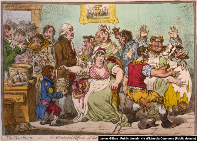Карикатура 1802 года, посвященная вакцинации от оспы