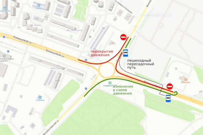 В связи с проведением ремонтных работ на Камышовом шоссе временное ограничение движения транспорта вводится на: